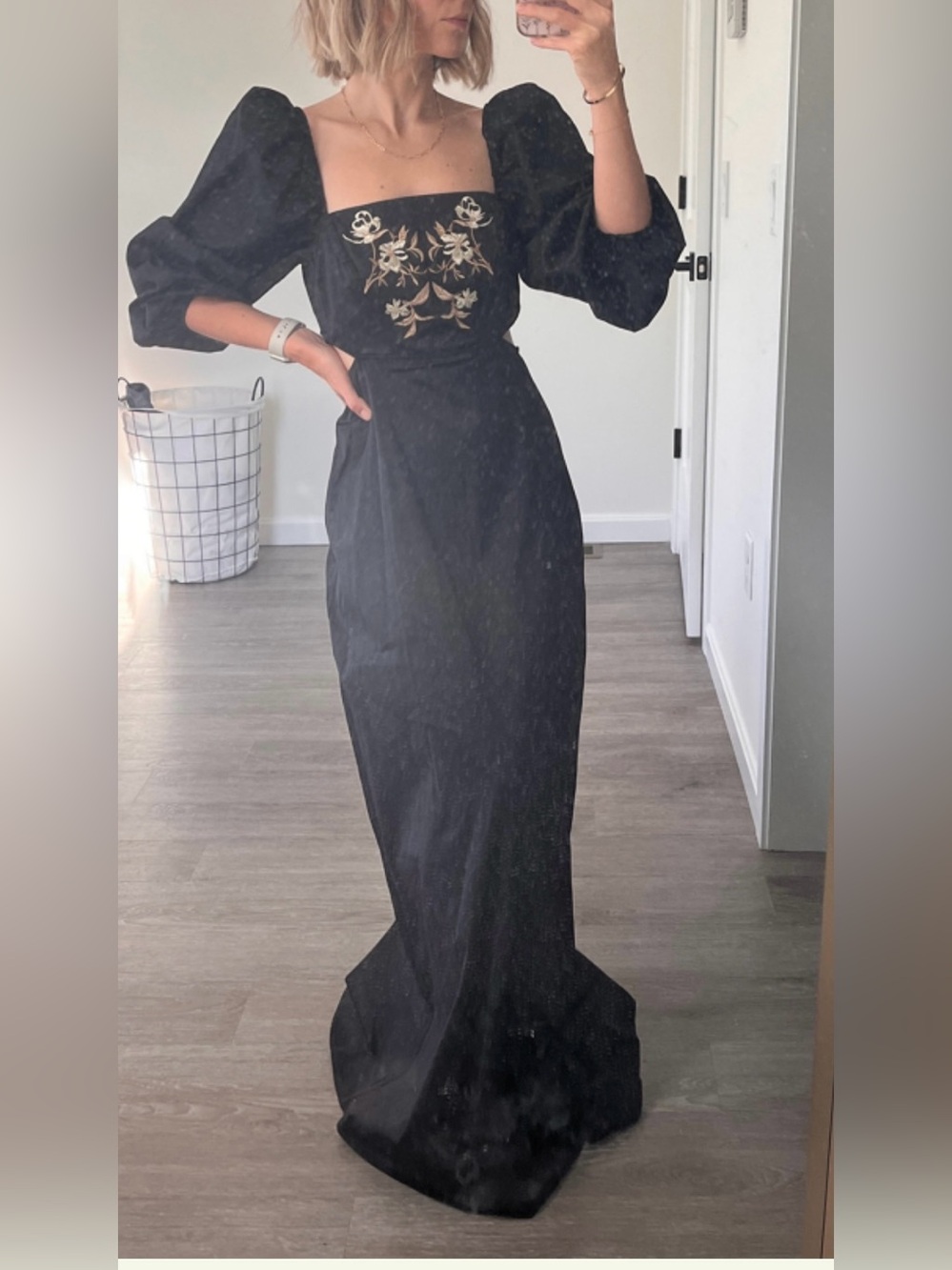 Anthropologie x Especia Embroidered black cut out maxi dress.Back slit.Size M